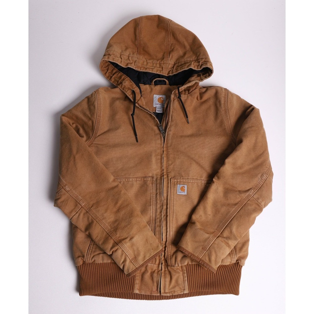 Carhartt Kids Active Jacket Brown Canvas Quilted Hooded Coat S 4/6